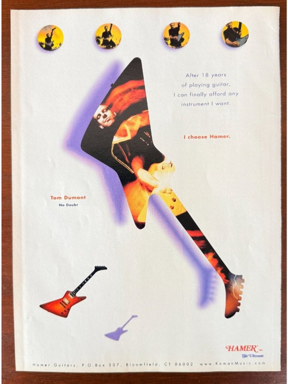 Vintage 1998 Tom Dumont No Doubt Hamer Guitar Magazine Advertisement Print Ad